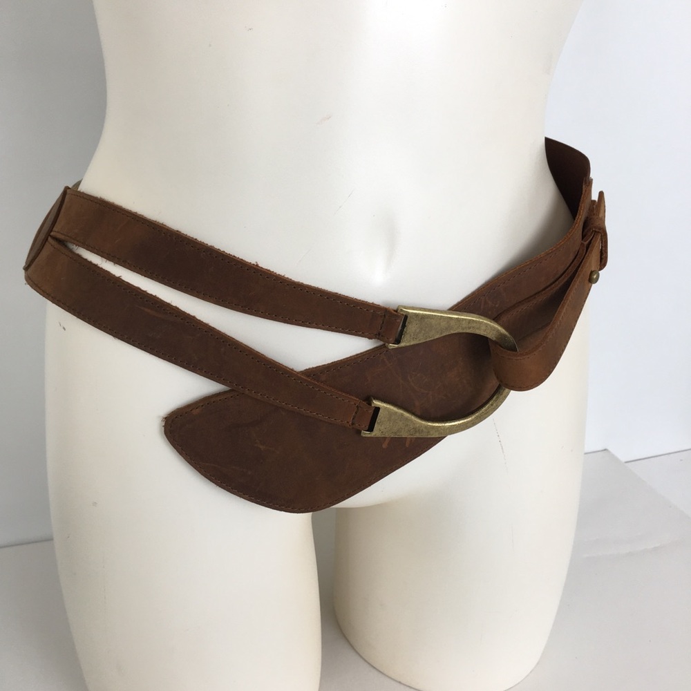 Leatherock Boho Genuine Leather Wide Corset Belt Brown Stretchy Women’s Size 34